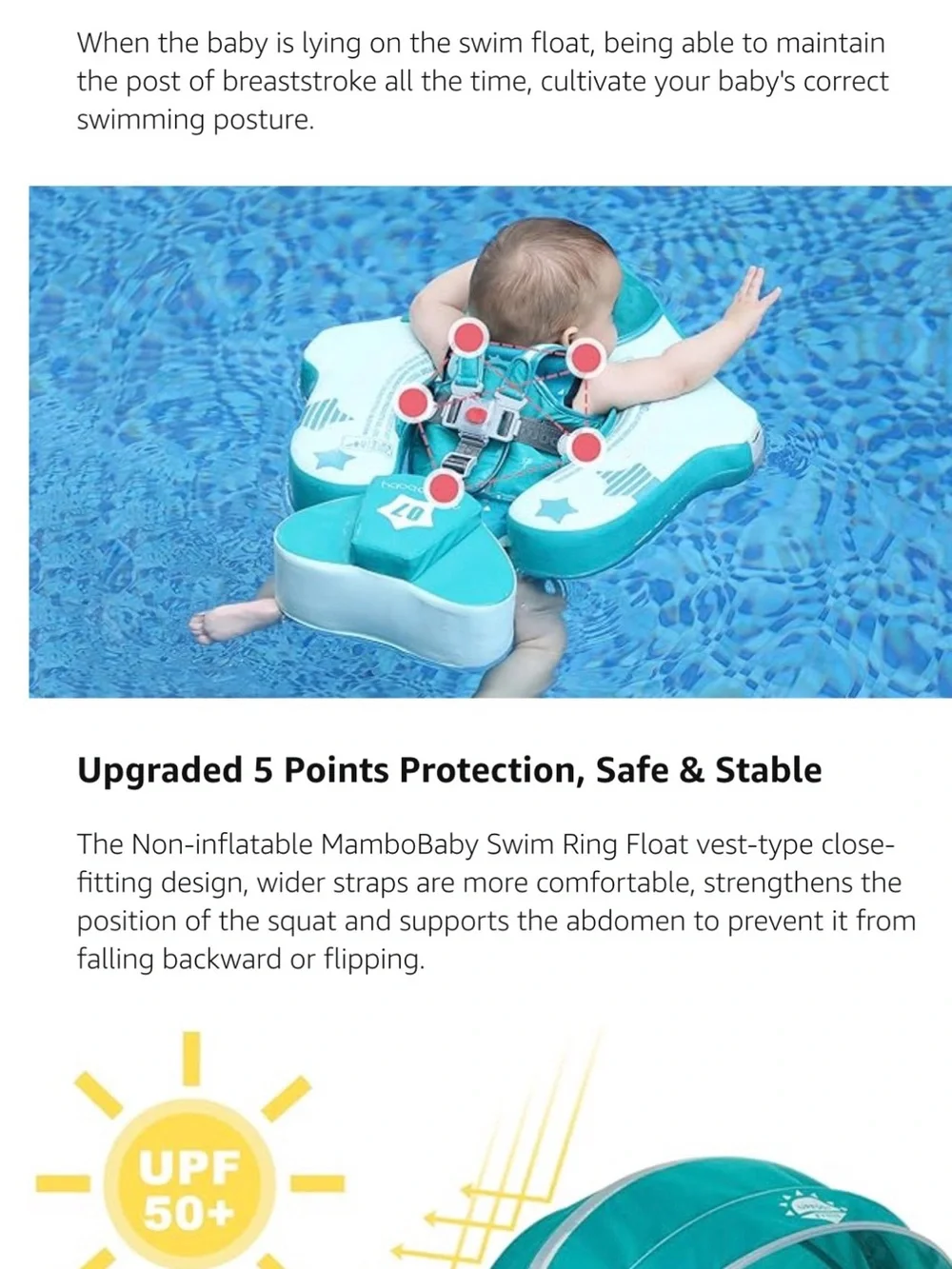 Mambo Baby Teal Swim Float with UPF50+ Sun Canopy